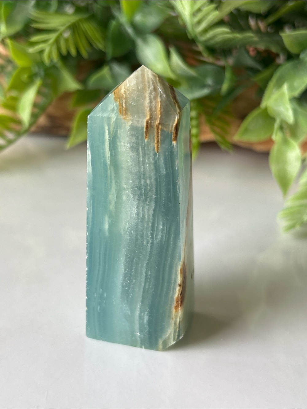 Blue Onyx Polished Stone Point Tower - Decorative Home Accent 2.75”